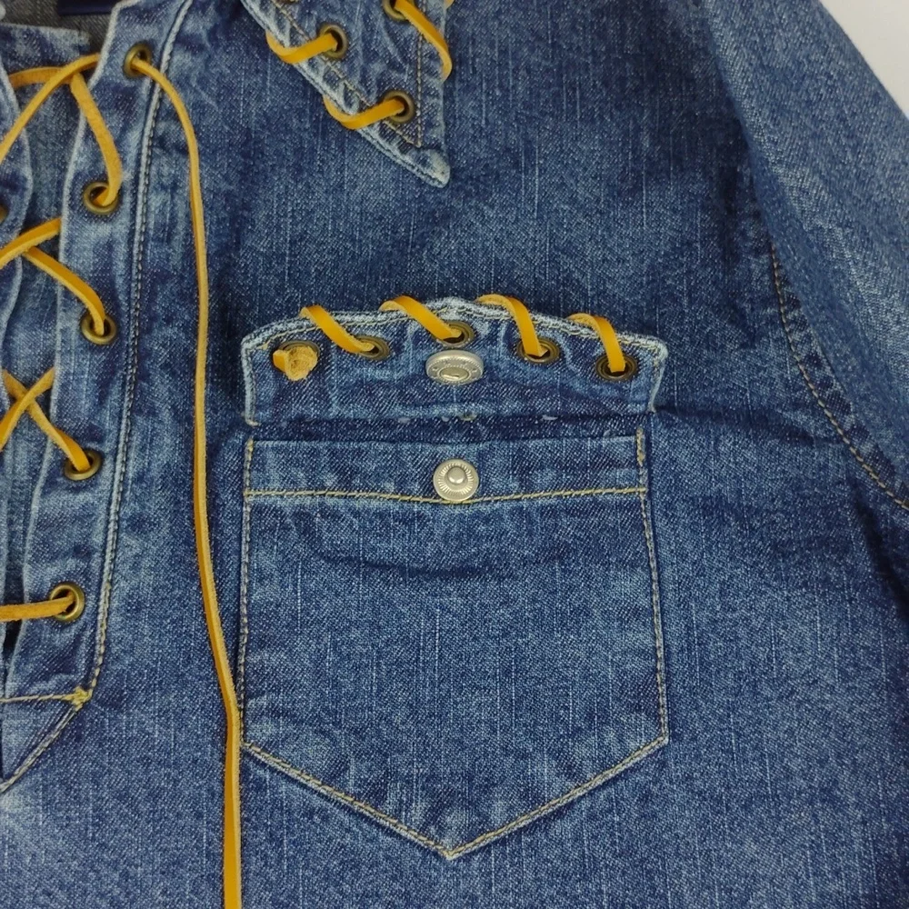 Lace-Up Denim Women's Top - Picture 10 of 12